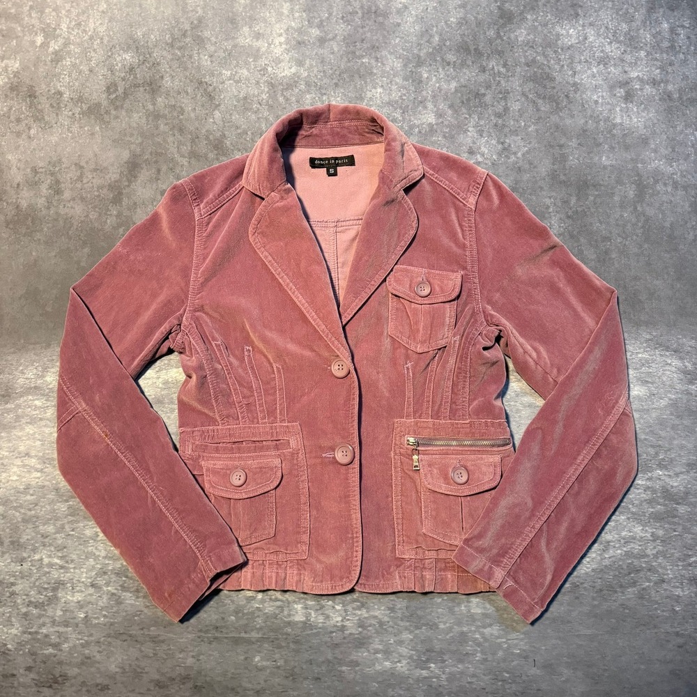 Y2K Dance in Paris Womens Small Mauve Velvet Blazer Jacket Utility Pockets
